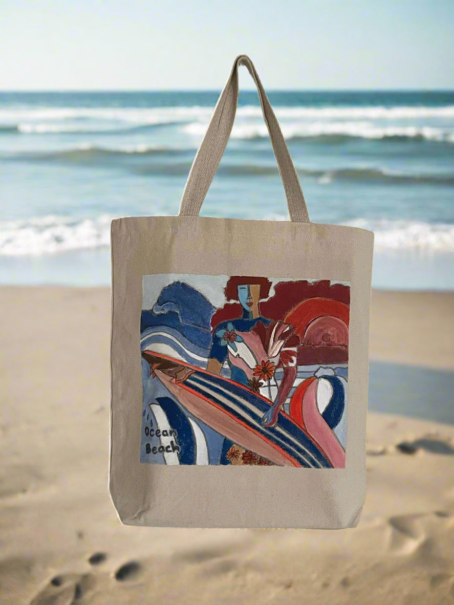 Hand-Painted San Francisco Ocean Beach Tote Bag | Georgia O'Keefe inspired design | reusable bag