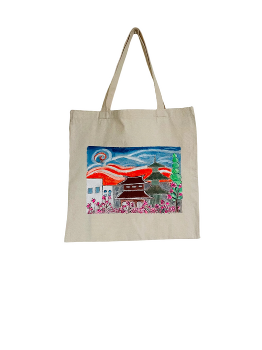 Hand-Painted San Francisco Japan Town Tote Bag | Japan Town inspired design | reusable bag