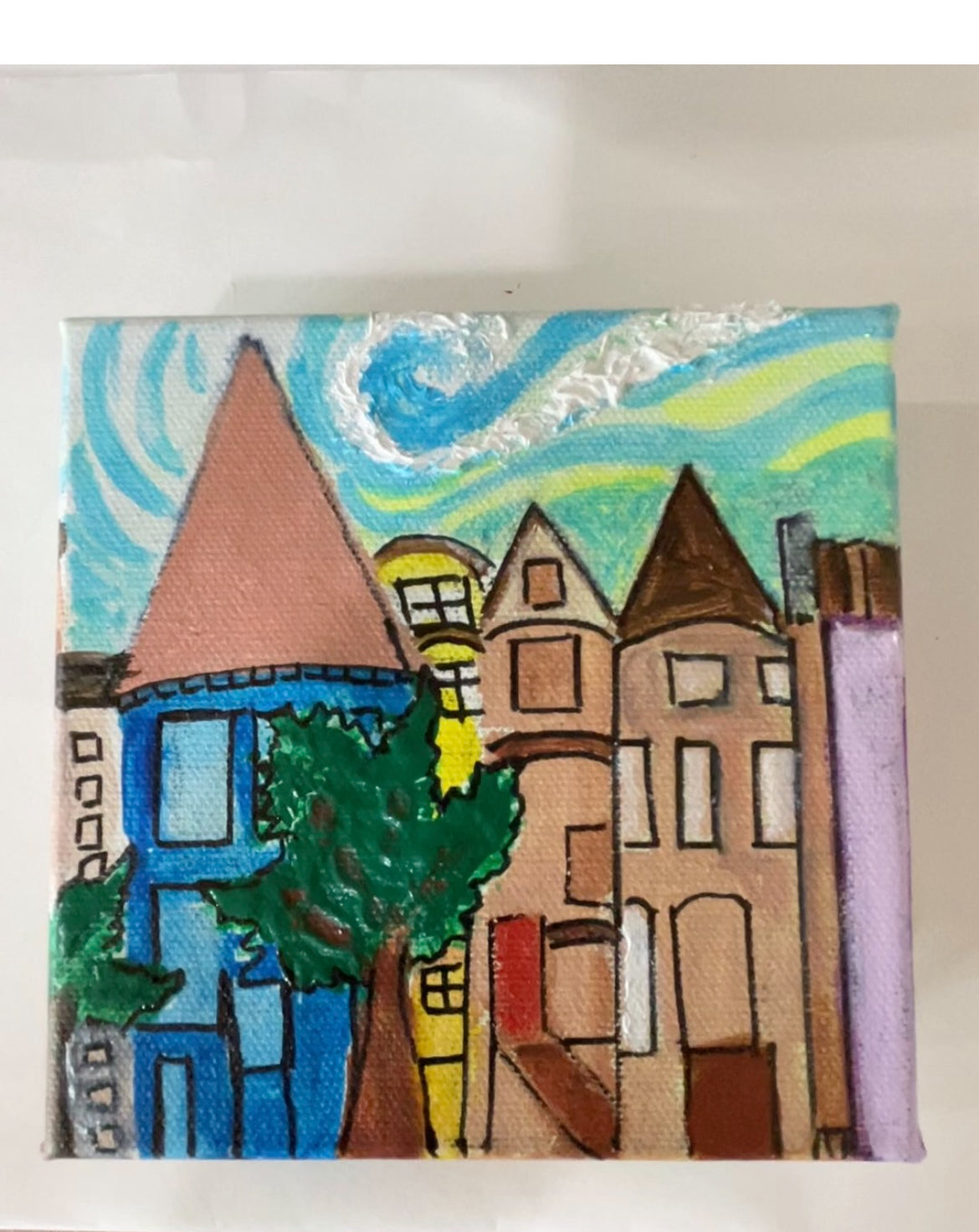 Hand-painted Canvas San Francisco Queen Anne Homes (5"x5")