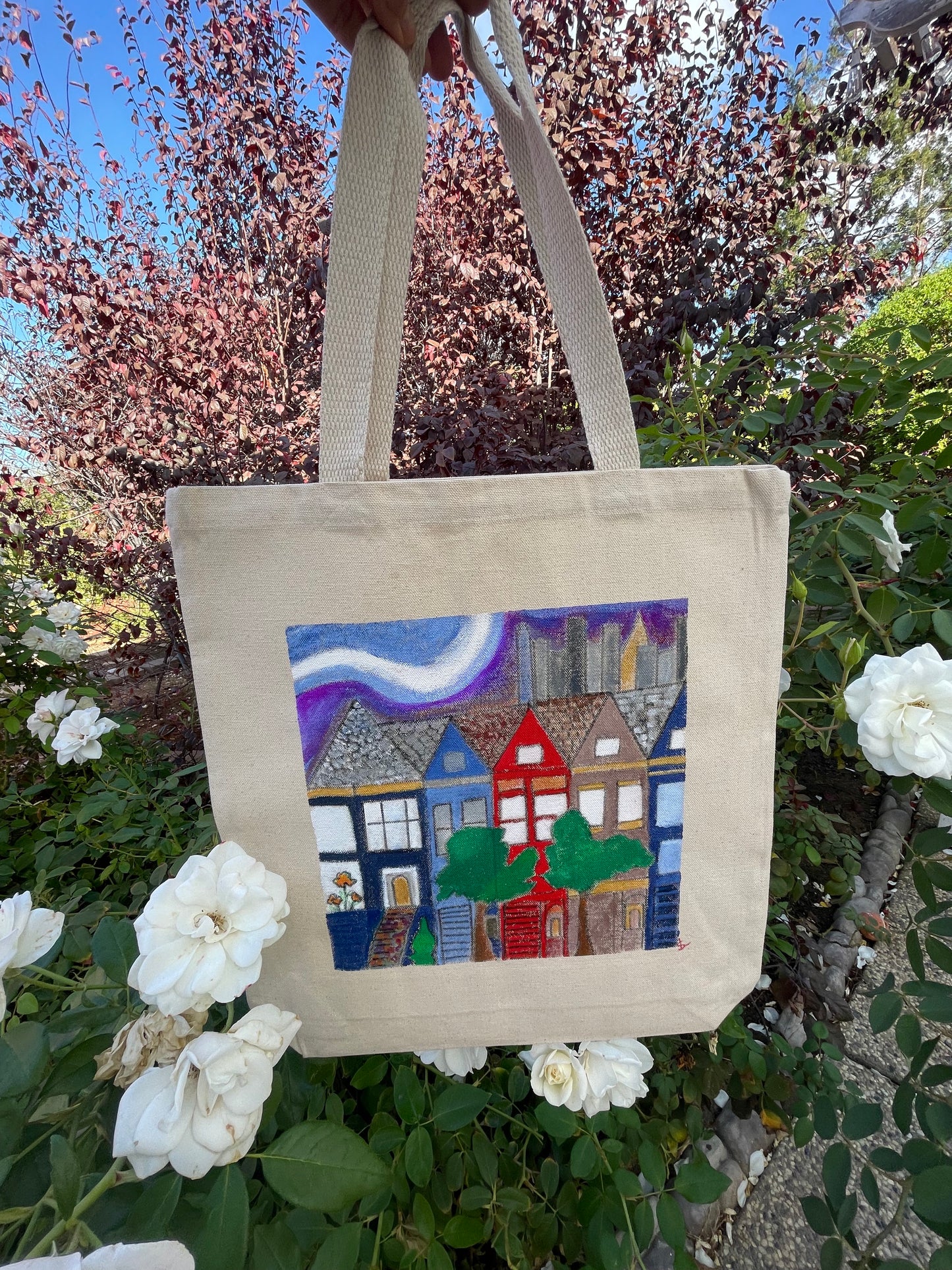 San Francisco Painted Ladies hand-painted tote-bag