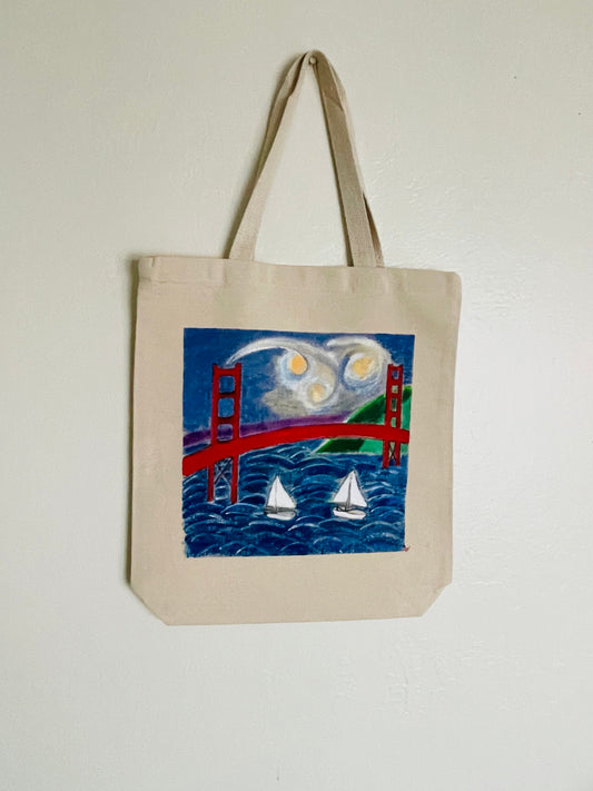 San Francisco's Golden Gate Bridge hand-painted tote-bag SOLD