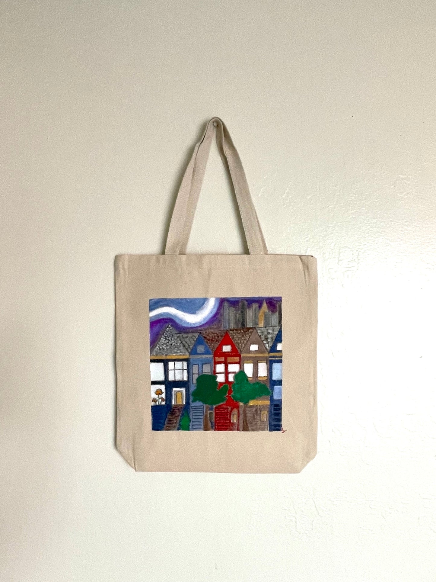 San Francisco Painted Ladies hand-painted tote-bag