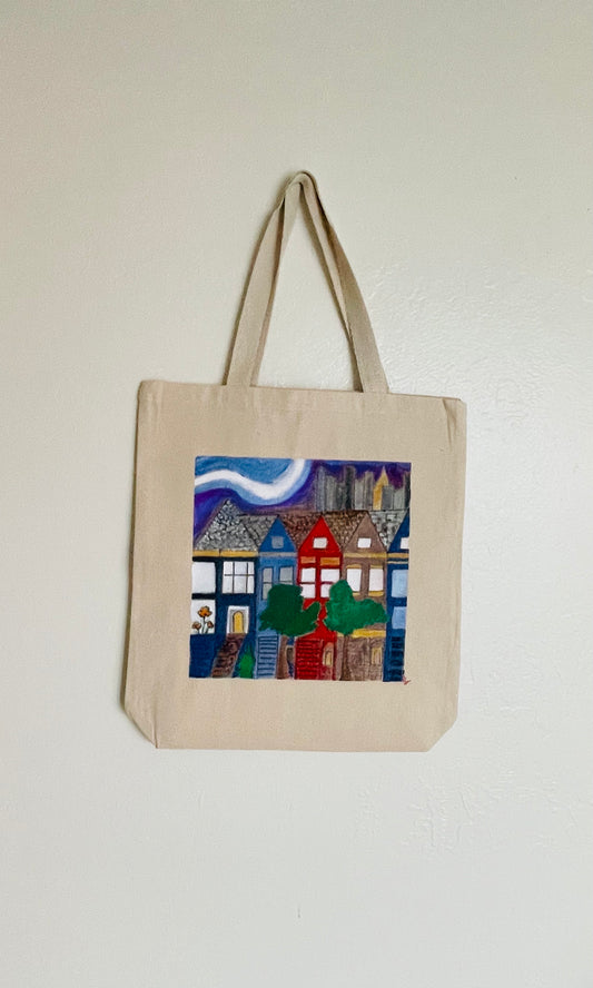 San Francisco Painted Ladies hand-painted tote-bag