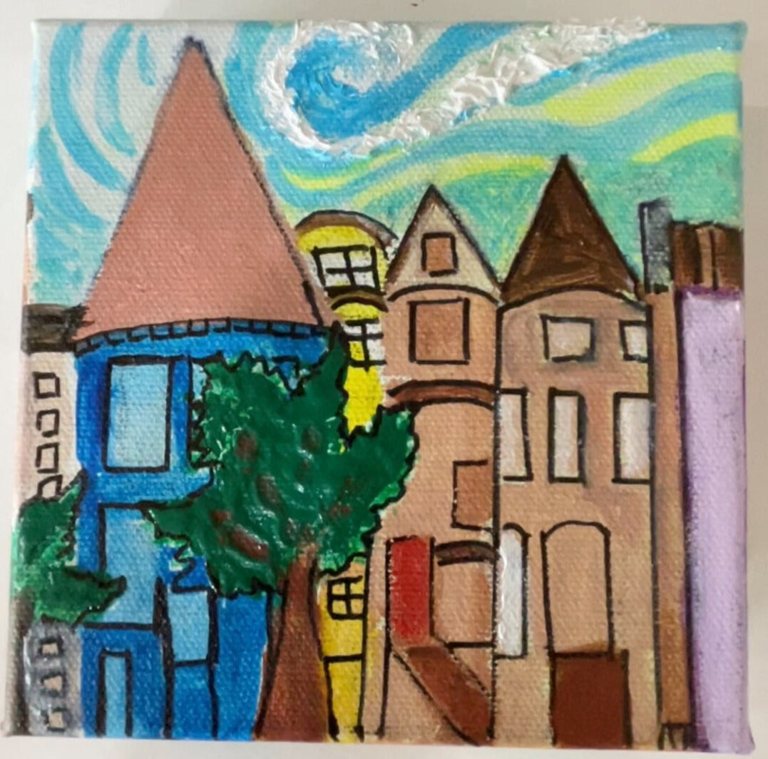 Hand-painted Canvas San Francisco Queen Anne Homes (5"x5")